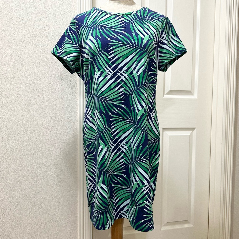 Old Navy Blue/Green Tropical Palm Leaf Print S/S Casual T-shirt Dress - XL
